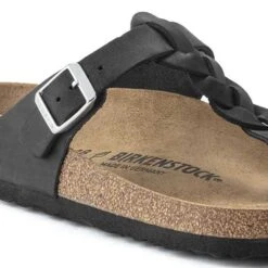 Birkenstock Gizeh Braid Suede Black Oil Leather- Regular/Wide -Optimal Shoe Store 1021349 detail 1