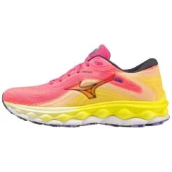 Mizuno Women's Wave Sky 7 Running Shoe - High/Vis Pink/Ombre Blue - Regular (B) -Optimal Shoe Store 411413 1VRE